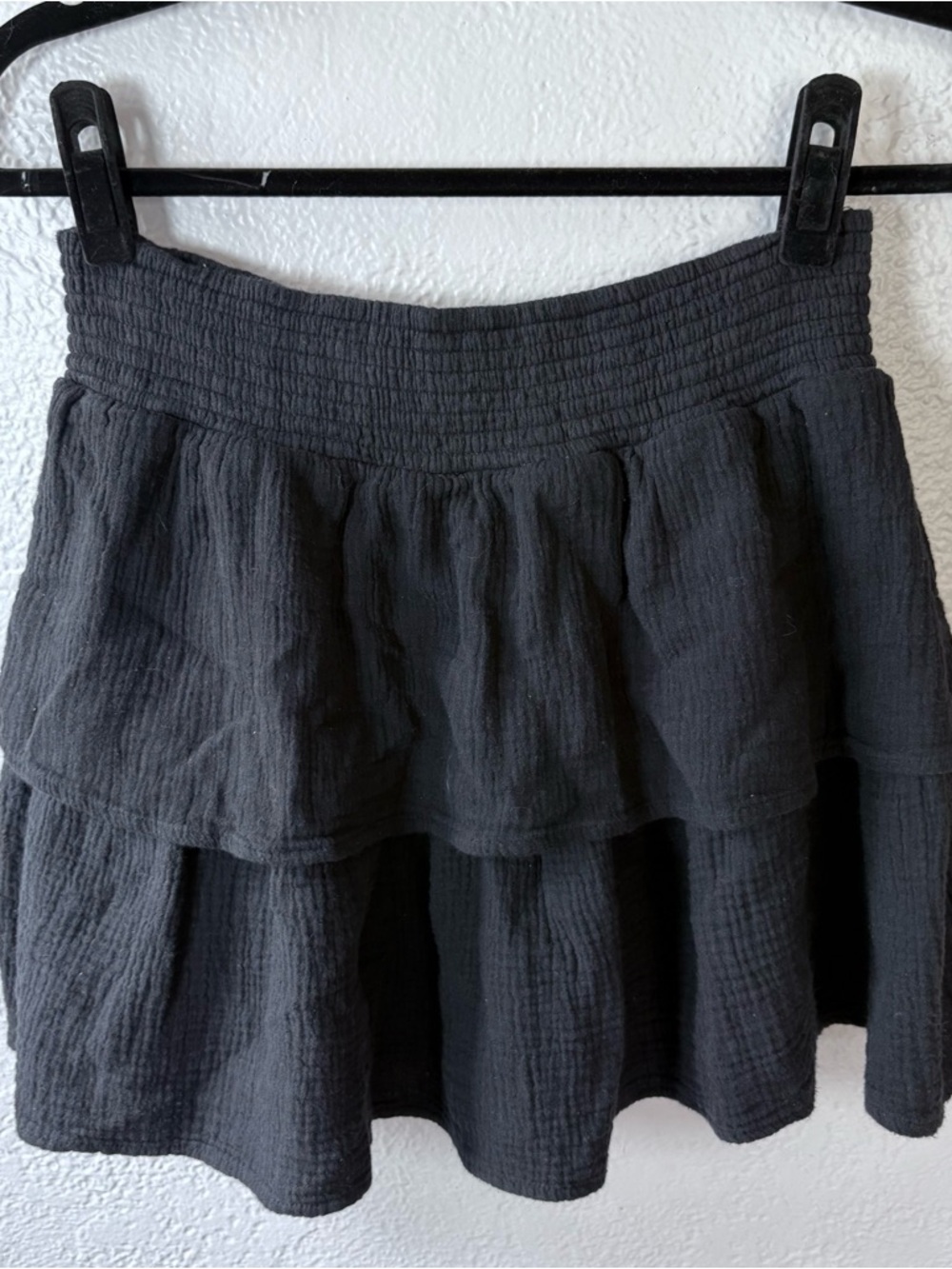 Mi Ami Black Ribbed Cottage Core Mini Skirt with Elastic Waist size Large